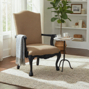 Victorian High Back Linen Dining Kitchen Accent Office Chairs Modern PAIR Scroll Arms