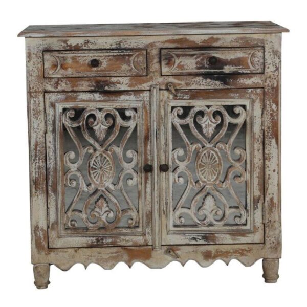 Hand Carved 2 Door 2 Drawer Kitchen Linen Cabinet Mirrored Shabby Chic ...