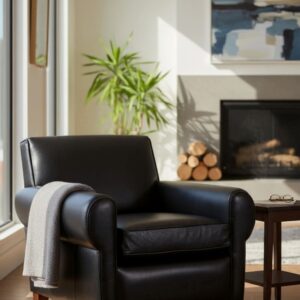 Coastal Black Leather Lounge Club High Back Armchair
