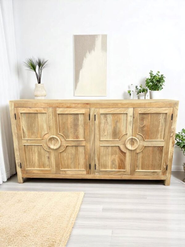 Modern Hand Carved Contemporary 4 Door Sideboard Credenza Buffet Server