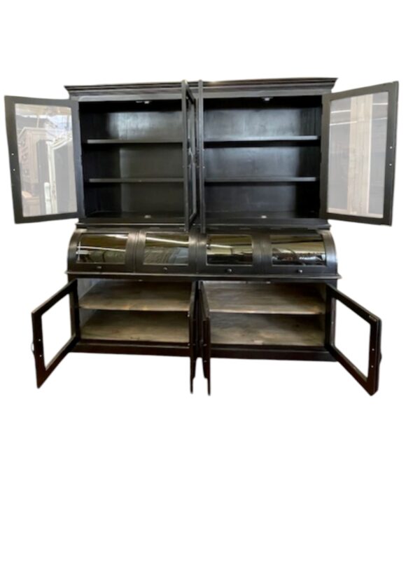 Large Black Coastal Dining Room Kitchen Pantry Hutch China Curio Glass Display Storage Cabinet - Image 5