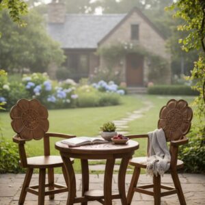 Sunflower Terrace 3 Piece Chair Table Modern Outdoor Indoor Patio Artist Carved Outdoor Garden Kitchen