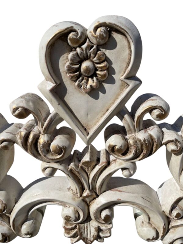 French Country Hand Carved Large Wall Hanging Flower Heart Carvings Shabby Chic Primitive Mirror Entryway - Image 4