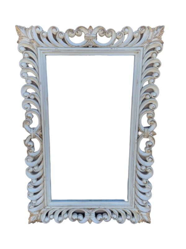 French Country Distressed Hand Carved Elegant Large Rectangle Hanging Wall Accent Entryway Large Mirror - Image 5