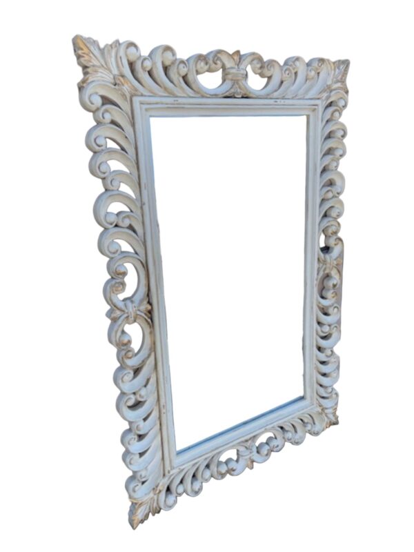 French Country Distressed Hand Carved Elegant Large Rectangle Hanging Wall Accent Entryway Large Mirror - Image 2