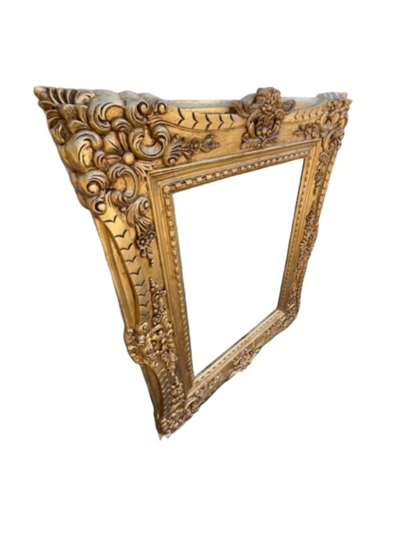 French Country Distressed Wall Accent Victorian Hand Carved Shabby Chic Framed Mirror Entryway Bathroom Den Gold/Off White - Image 3