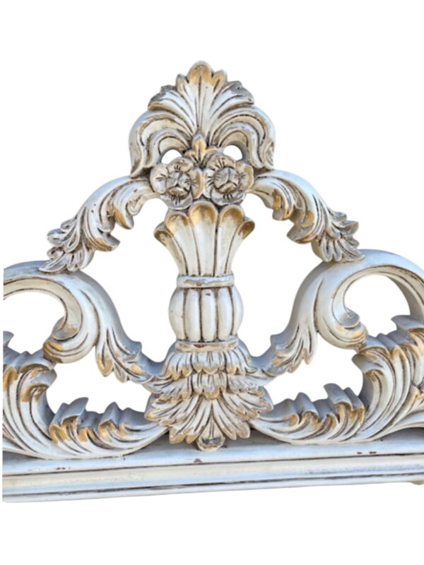 French Country Distressed Wall Accent Victorian Hand Carved Shabby Chic Framed Mirror Entryway Bathroom Den Gold/Off White - Image 2