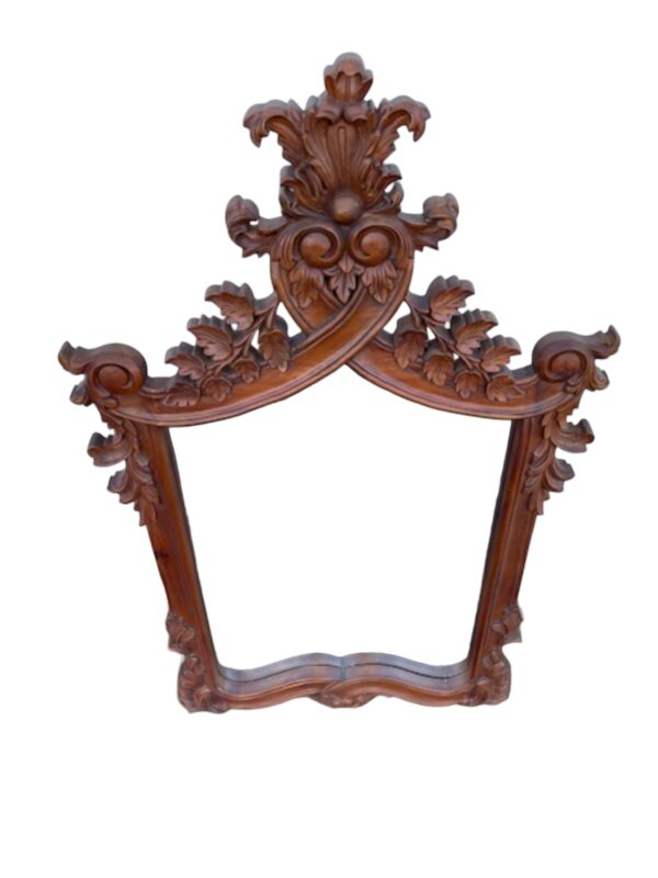 French Country Large Rustic Walnut Wall Decor Hanging Mirror Solid Wood Hand Carved Bathroom Den Living Room Accent Entryway - Image 2