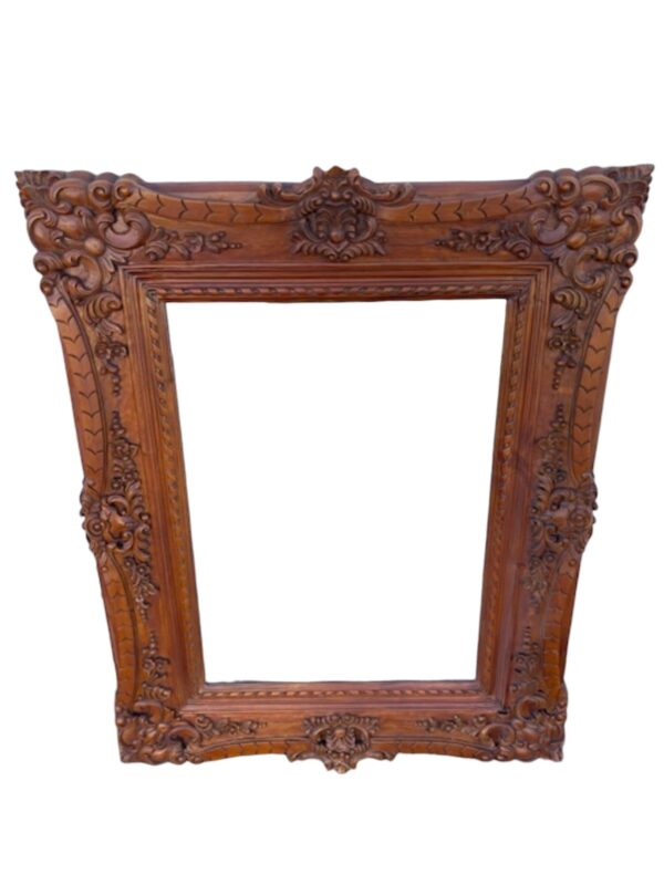 French Country Rustic Square Large Wall Hanging Hand Carved Solid Wood Accent Mirror Decor - Image 2