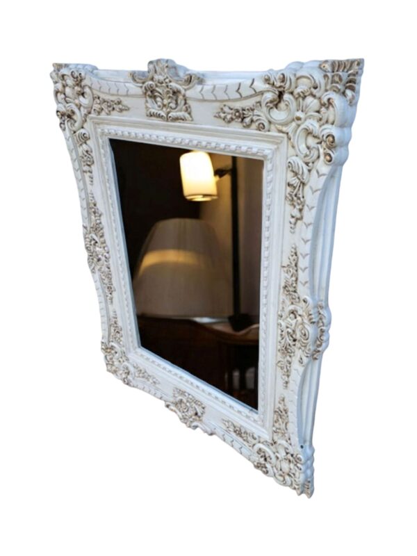 French Country Elegant Distressed White with Gold Trim Accent Wall Mount Hanging Mirror Large Entryway Bedroom Dining Room Decor - Image 8