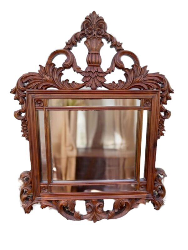 French Country Rustic Square Hand Carved Wall Hanging Accent Elegant Mirror