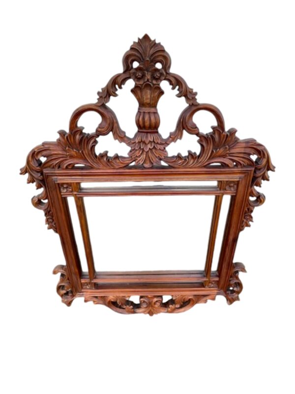 French Country Rustic Square Hand Carved Wall Hanging Accent Elegant Mirror - Image 3