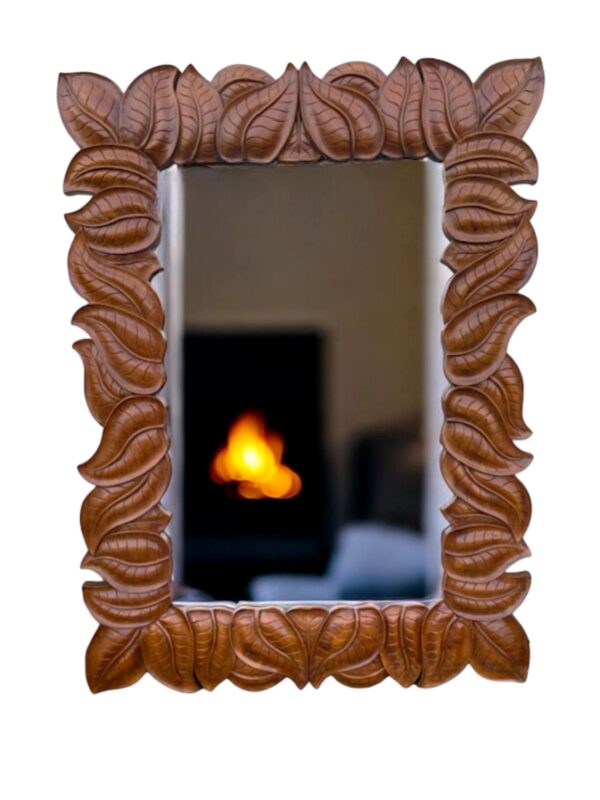 Elegant European Style Large Rustic Leaf Wall Hanging Accent Home Decor Mirror Over Sized Hand Carved Solid Wood