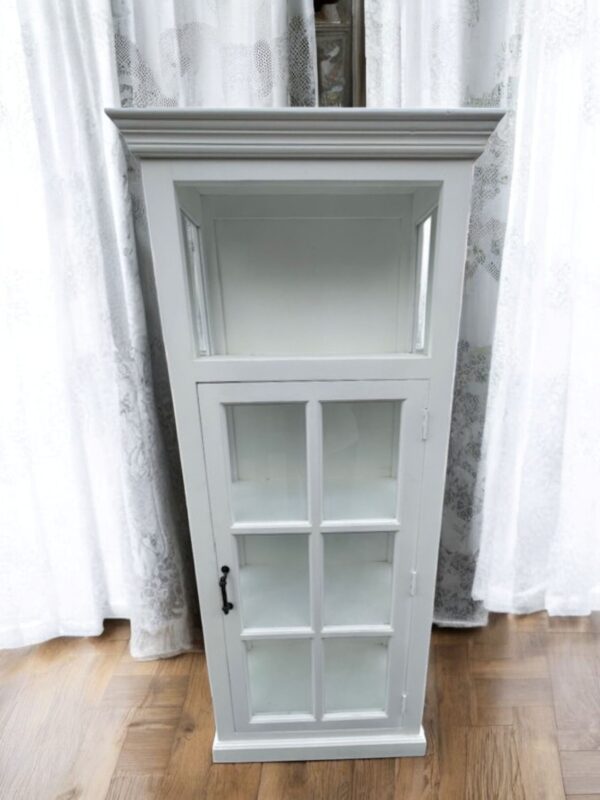 Coastal Cape Cod White Glass Display Linen Kitchen Pantry Storage Cabinet Solid Wood Hand Carved Shabby Chic Primitive Bookcase