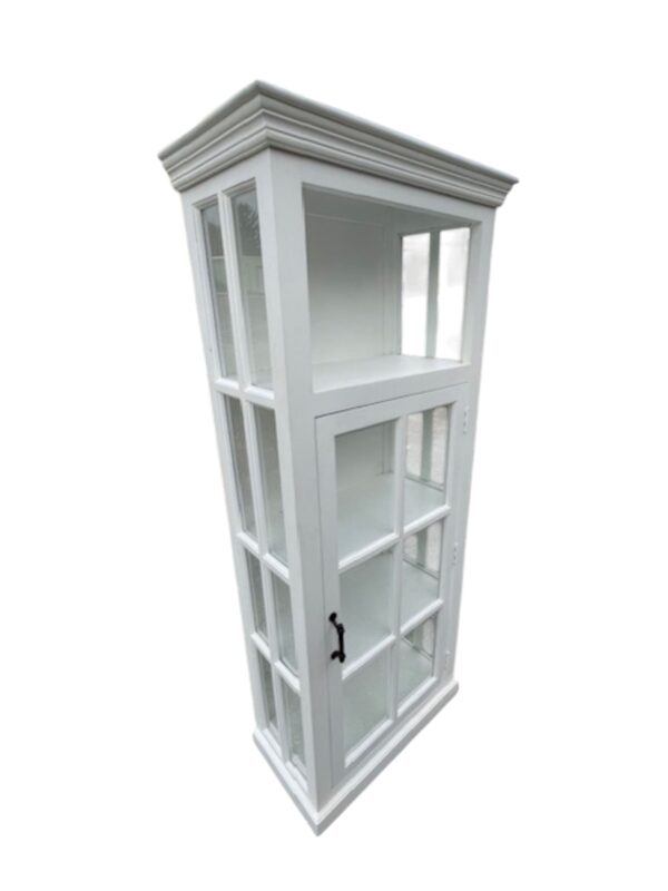 Coastal Cape Cod White Glass Display Linen Kitchen Pantry Storage Cabinet Solid Wood Hand Carved Shabby Chic Primitive Bookcase - Image 3