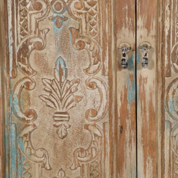 Coastal 2 Door Hand Carved Solid Wood Linen Kitchen Den Storage Cabinet Distressed Beach House Nautical - Image 2