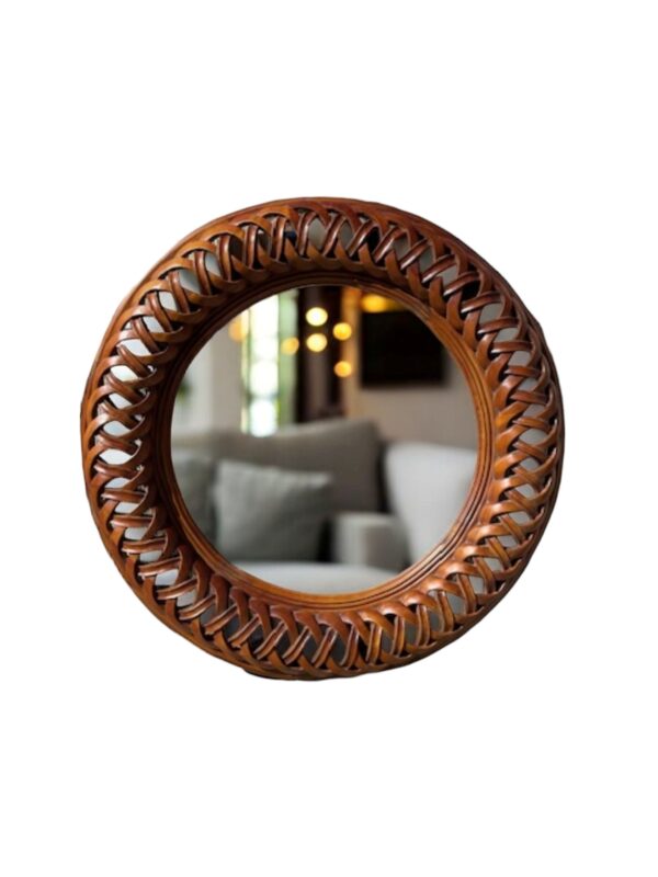 Wreath Hand Carved Mahogany Mirror Beveled Round Accent Entryway Bathroom Contemporary Modern Classical Traditional