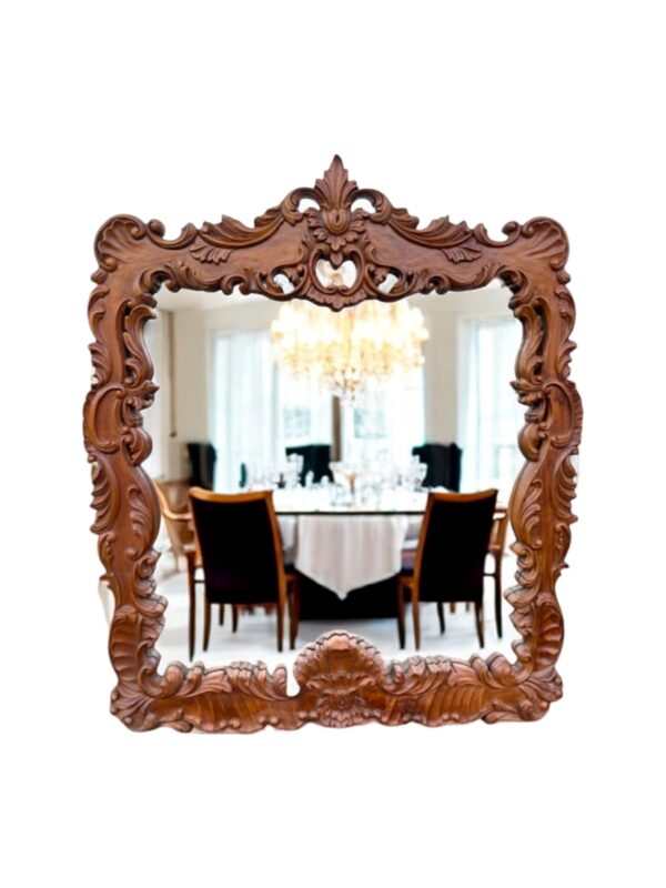 French Country Rustic Large Wall Hanging Hand Carved Solid Wood Accent Bedroom Dining Room Framed Mirror