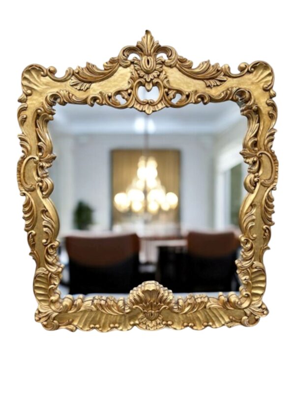 French Country Elegant Gold Large Wall Hanging Accent Living Room Bathroom Den Square Hand Carved Solid Wood Mirror