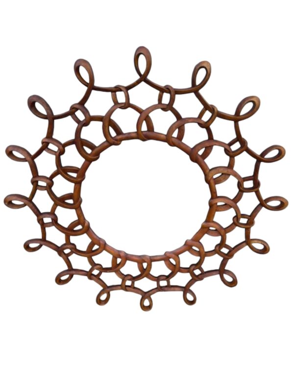 Oversized Round Wall Hanging Brown Accent Bathroom Living Room Den Bedroom Beautifully Hand carved Chain Link Home Decor Mirror - Image 4