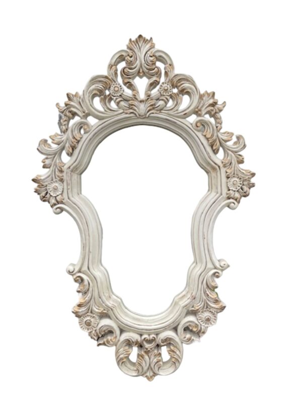 French Country Shabby Chic Large Accent Wall Decor Hanging Elegant Large Hand Carved Gold White Distressed Mirror - Image 2