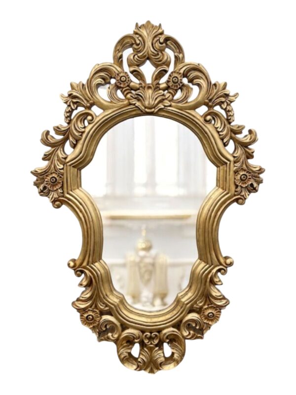 Classic Hand Carved Beveled Mirror Floral Gold Accent Dining Room Living Room Bathroom Hanging Mirror Solid Mahogany, not plastic resin