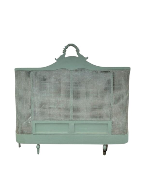 Country French Caned King Size Bed Complete Bedroom Furniture Shabby Chic Custom Wrap Around Foot Board Pastel Green Distressed - Image 7