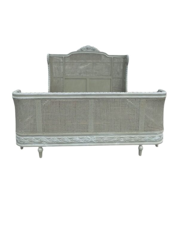 Country French Caned King Size Bed Complete Bedroom Furniture Shabby Chic Custom Wrap Around Foot Board Pastel Green Distressed - Image 6