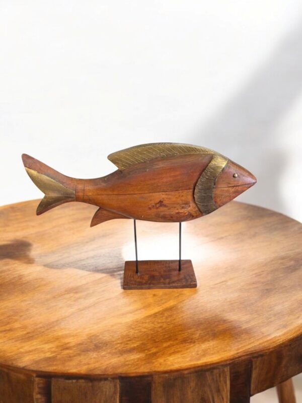 Tropical Modern Fish Statue on Stand Solid Wood Decor Coastal Beach House Nautical