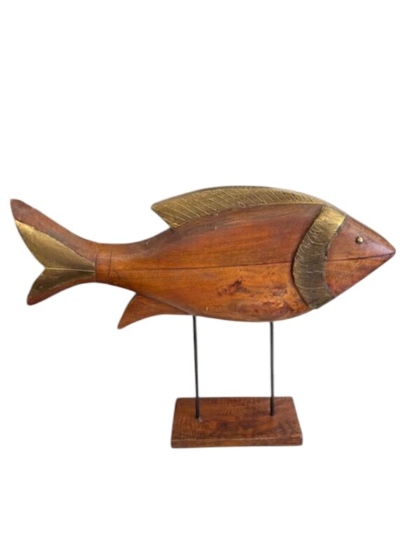 Tropical Modern Fish Statue on Stand Solid Wood Decor Coastal Beach House Nautical - Image 3