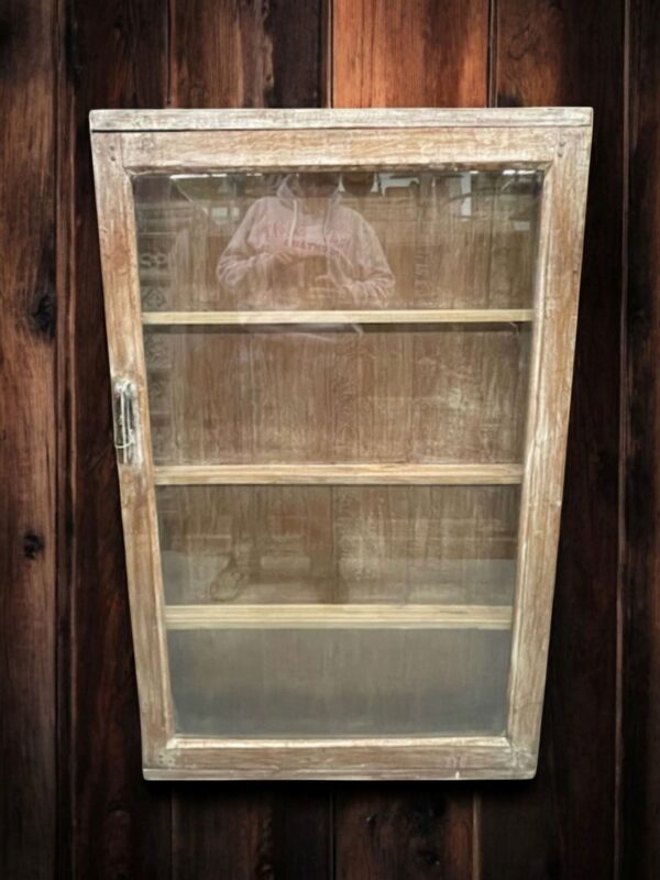 Large Rustic Reclaimed Timber Hanging Wall Display Case Shelving 1 Glass Door Medicine Spice Cabinet