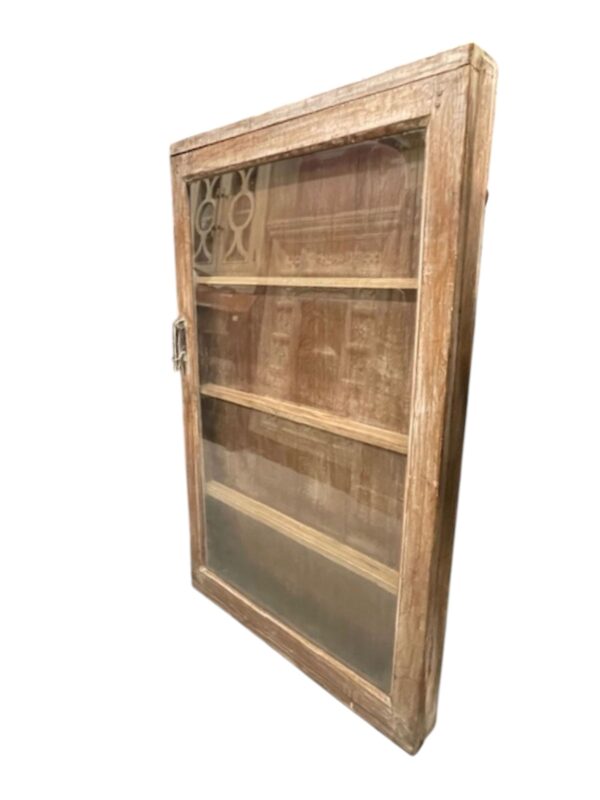 Large Rustic Reclaimed Timber Hanging Wall Display Case Shelving 1 Glass Door Medicine Spice Cabinet - Image 4