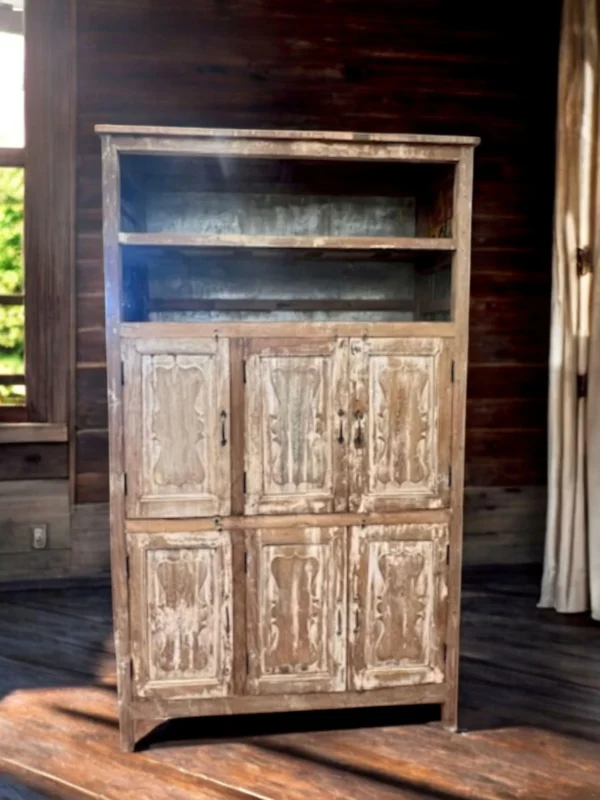 Reclaimed Farmhouse Rustic Large Kitchen Den Storage Pantry Cabinet Distressed 6 Door 2 Open Shelves Primitive Amish