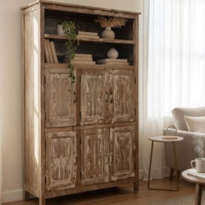 Reclaimed Farmhouse Rustic Large Kitchen Den Storage Pantry Cabinet Distressed 6 Door 2 Open Shelves Primitive Amish