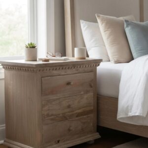 Maxwell 3 Drawer Bedside Nightstand End Table Hand Carved Solid Wood Coastal Dresser Bedroom