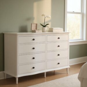 Modern Shabby Chic 8 Drawer Empire Bedroom Dresser Large Primitive Clothes Storage White Large Chest Of Drawers