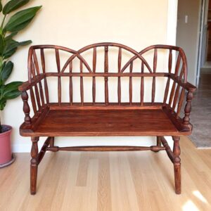 Rustic Amish Windsor Solid Wood Bench High Back Queen Anne Colonial Country Farmhouse Hand Carved Entryway