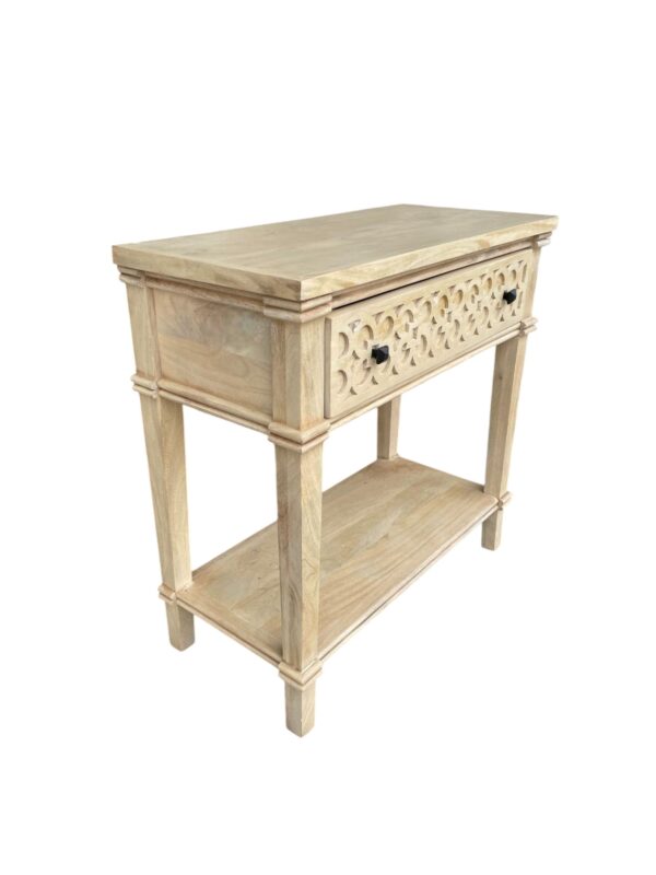 Shabby Chic Hand Carved Paxton Nightstand Bedside End Tables French Country Open Bottom Shelf One Drawer Bedroom Living Room Natural Pine Coastal - Image 2
