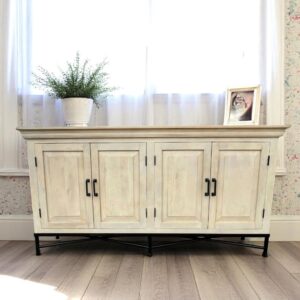 Iron Base Modern Entertainment 4 Door Country French Farmhouse Credenza Buffet Server Sideboard Iron Base