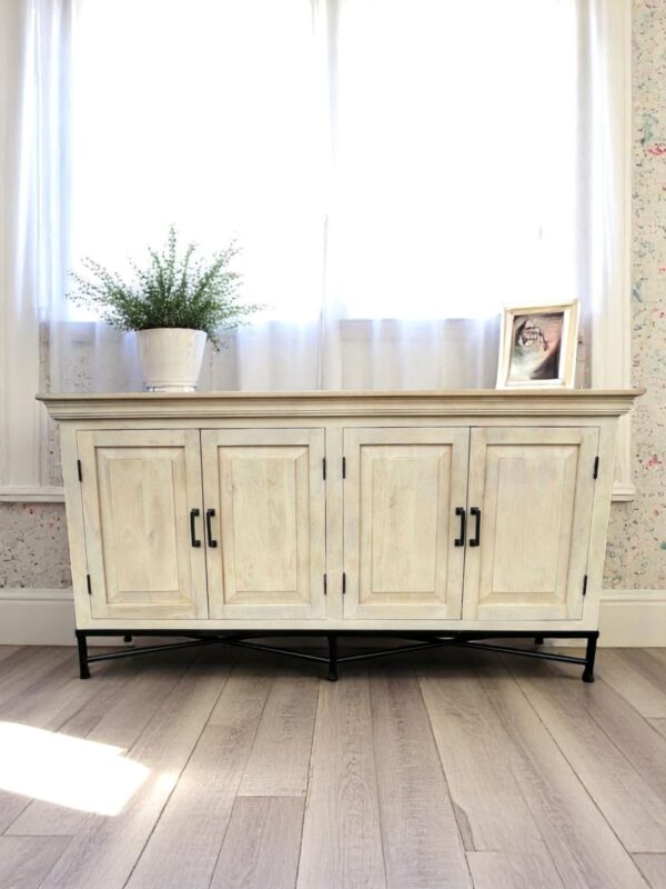 Iron Base Modern Entertainment 4 Door Country French Farmhouse Credenza Buffet Server Sideboard Iron Base