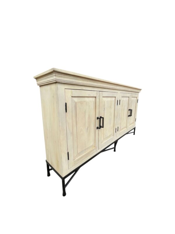 Iron Base Modern Entertainment 4 Door Country French Farmhouse Credenza Buffet Server Sideboard Iron Base - Image 2