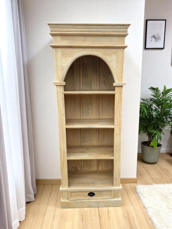 Roosevelt Single Arch Bookcase Coastal Display Cabinet 1 Drawer Modern Natural Pine Den Kitchen Linen Storage Open Shelf Shabby Chich