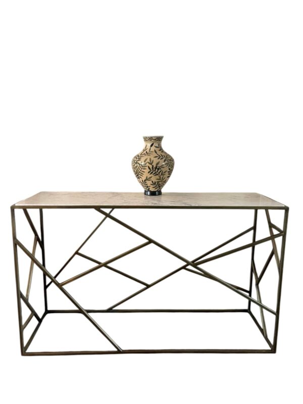 Marble Top Modern Console Entryway Hallway Geometric Gold Frame Narrow Rectangle Living Room Sofa Table - Image 2