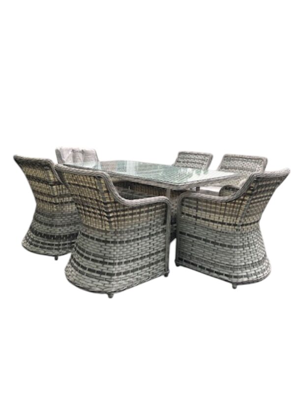 Patio Garden Cushioned 7 Piece Set Glass Top Grey White Modern Wicker Outdoor Furniture - Image 5