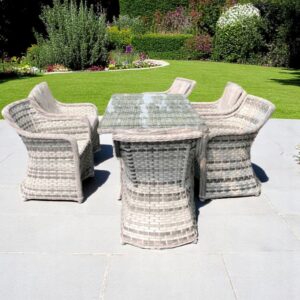 Patio Garden Cushioned 7 Piece Set Glass Top Grey White Modern Wicker Outdoor Furniture