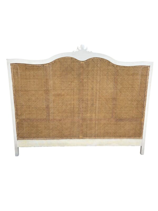 French Country King Headboard Double Hole Cane Carved Solid Mahogany Bedroom Designer Louis XV Continental Hand Crafted Rare Beach Coastal - Image 5