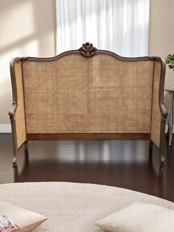 French Country Rustic Cane King Bedroom Headboard Hand Carved Mahogany Double Cole Cane Louis Continental Hand Crafted Formal Designer