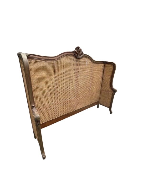 French Country Rustic Cane King Bedroom Headboard Hand Carved Mahogany Double Cole Cane Louis Continental Hand Crafted Formal Designer - Image 3