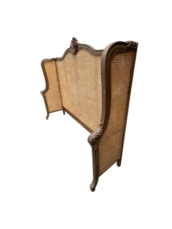 French Country Rustic Cane King Bedroom Headboard Hand Carved Mahogany Double Cole Cane Louis Continental Hand Crafted Formal Designer - Image 4