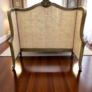 French Country Queen Headboard Double Hole Cane Carved Solid Mahogany Bedroom Designer Louis XV Continental Hand-Crafted Rare Beach Coastal